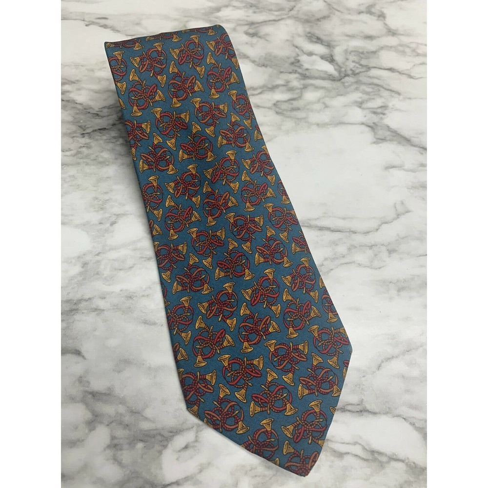 Salvatore Ferragamo Men’s Silk Neck Tie Bugles EUC